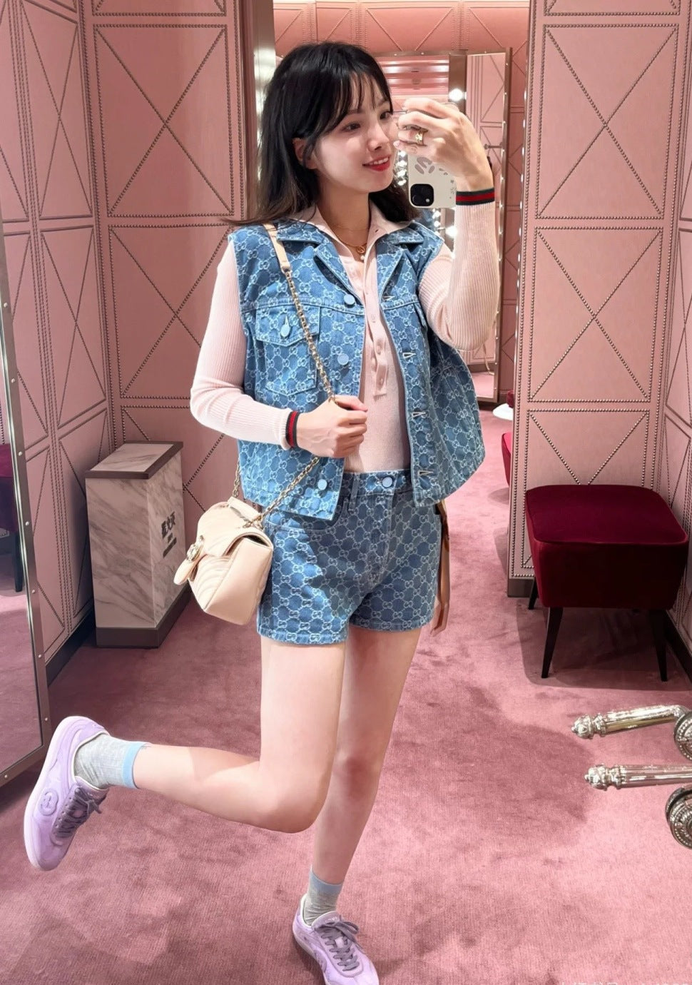 Gu* 25ss GG jacquard denim shorts