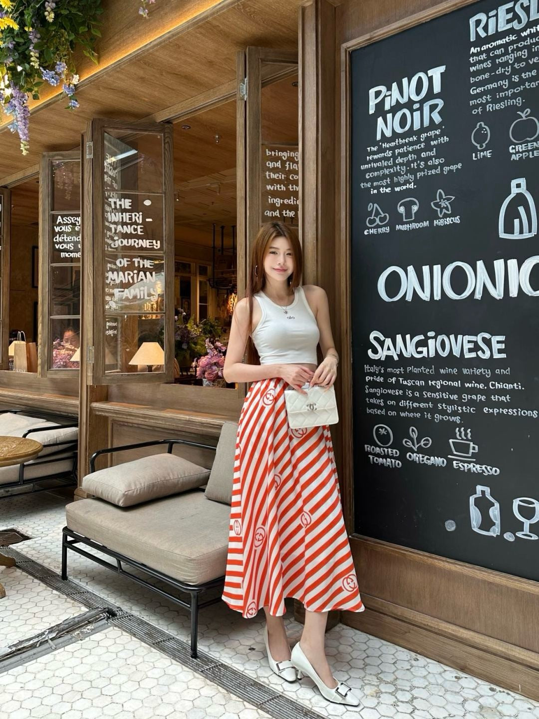 Gu* 25ss printed elastic waist skirt