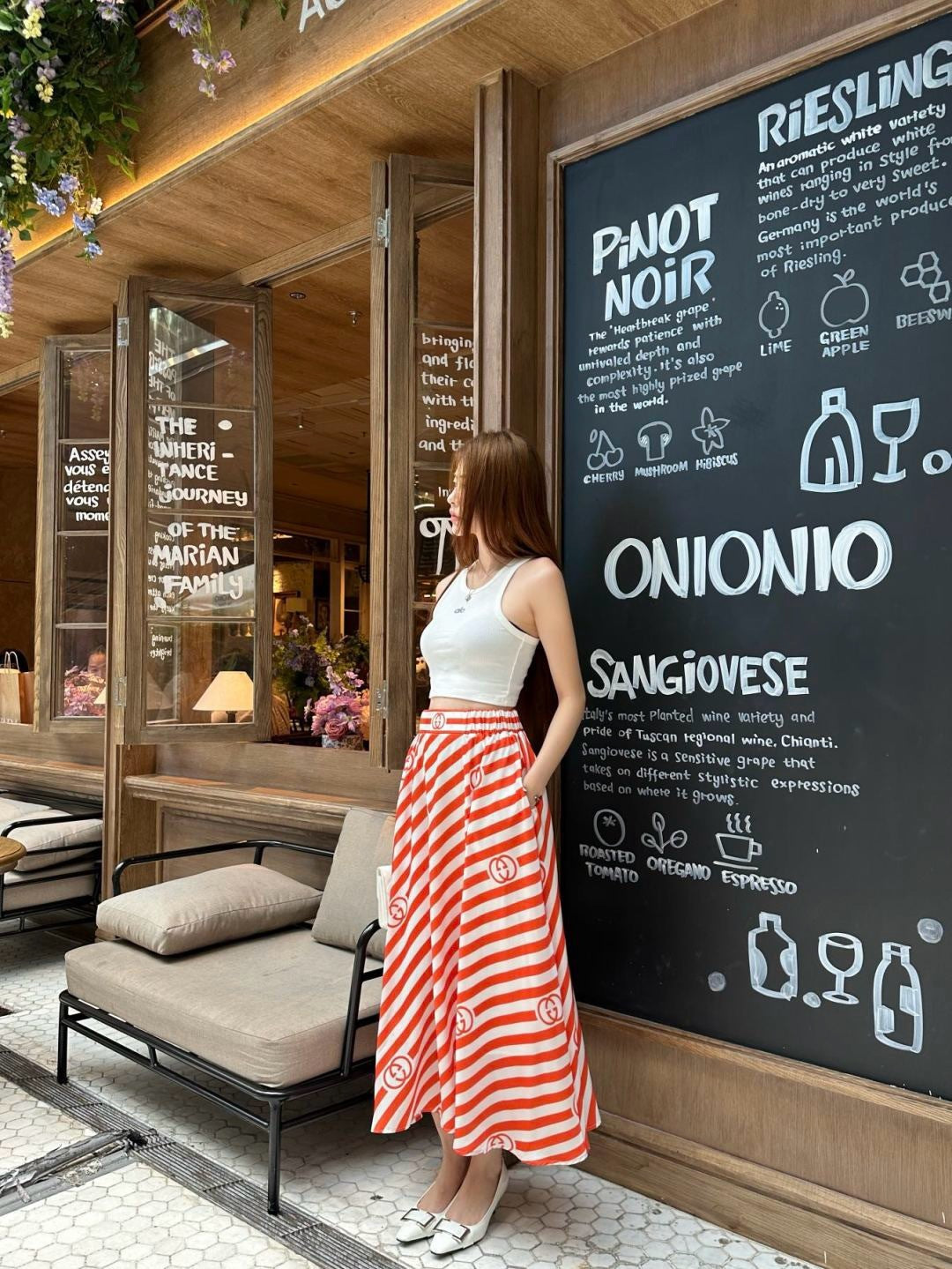 Gu* 25ss printed elastic waist skirt