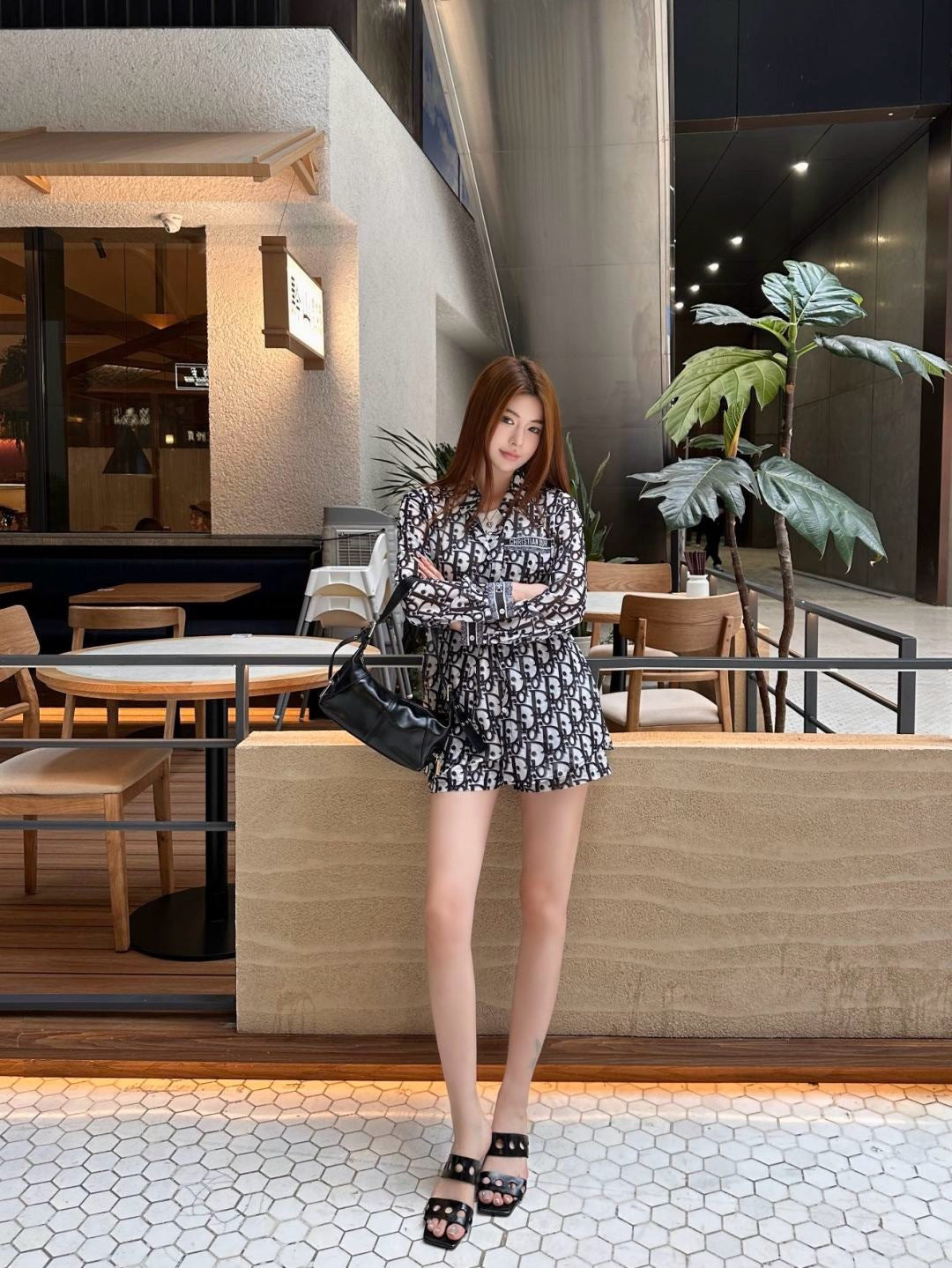 D*r 25ss oblique printed shirt and shorts set