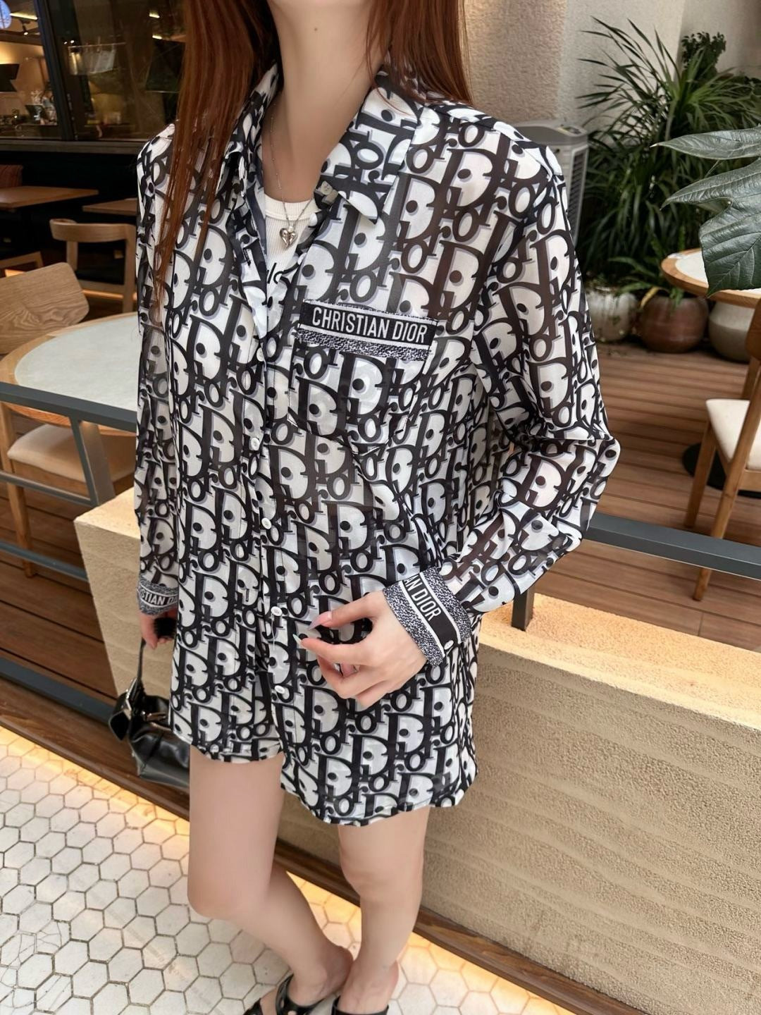 D*r 25ss oblique printed shirt and shorts set