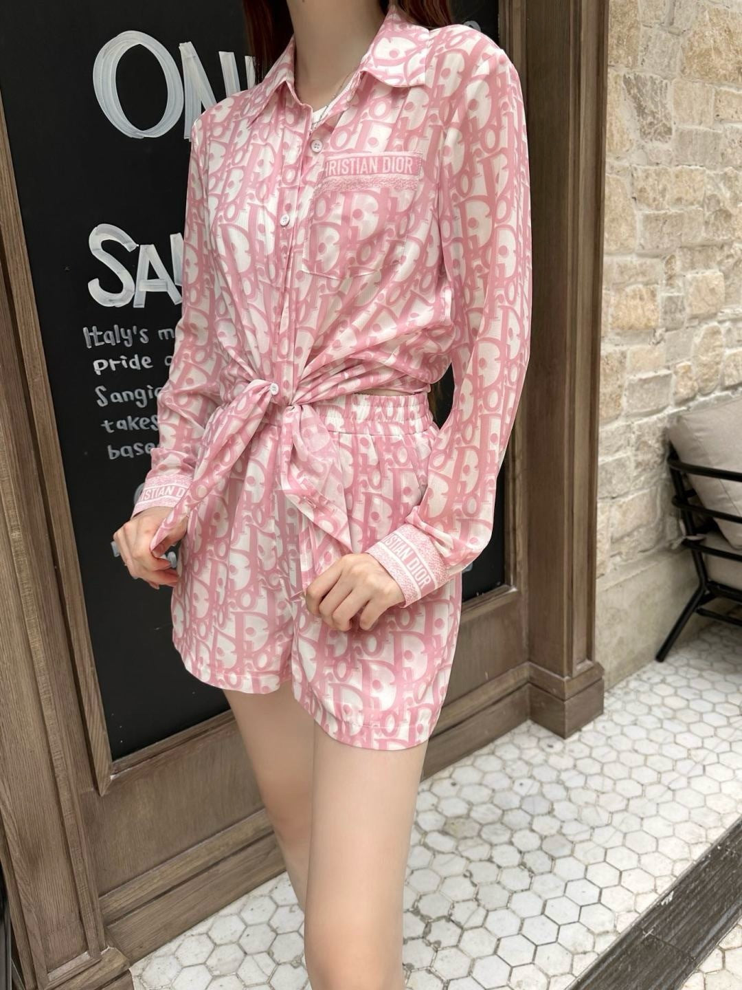 D*r 25ss oblique printed shirt and shorts set