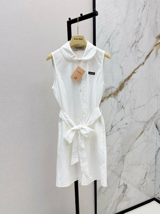 M*u 25ss embroidered poplin belted dress