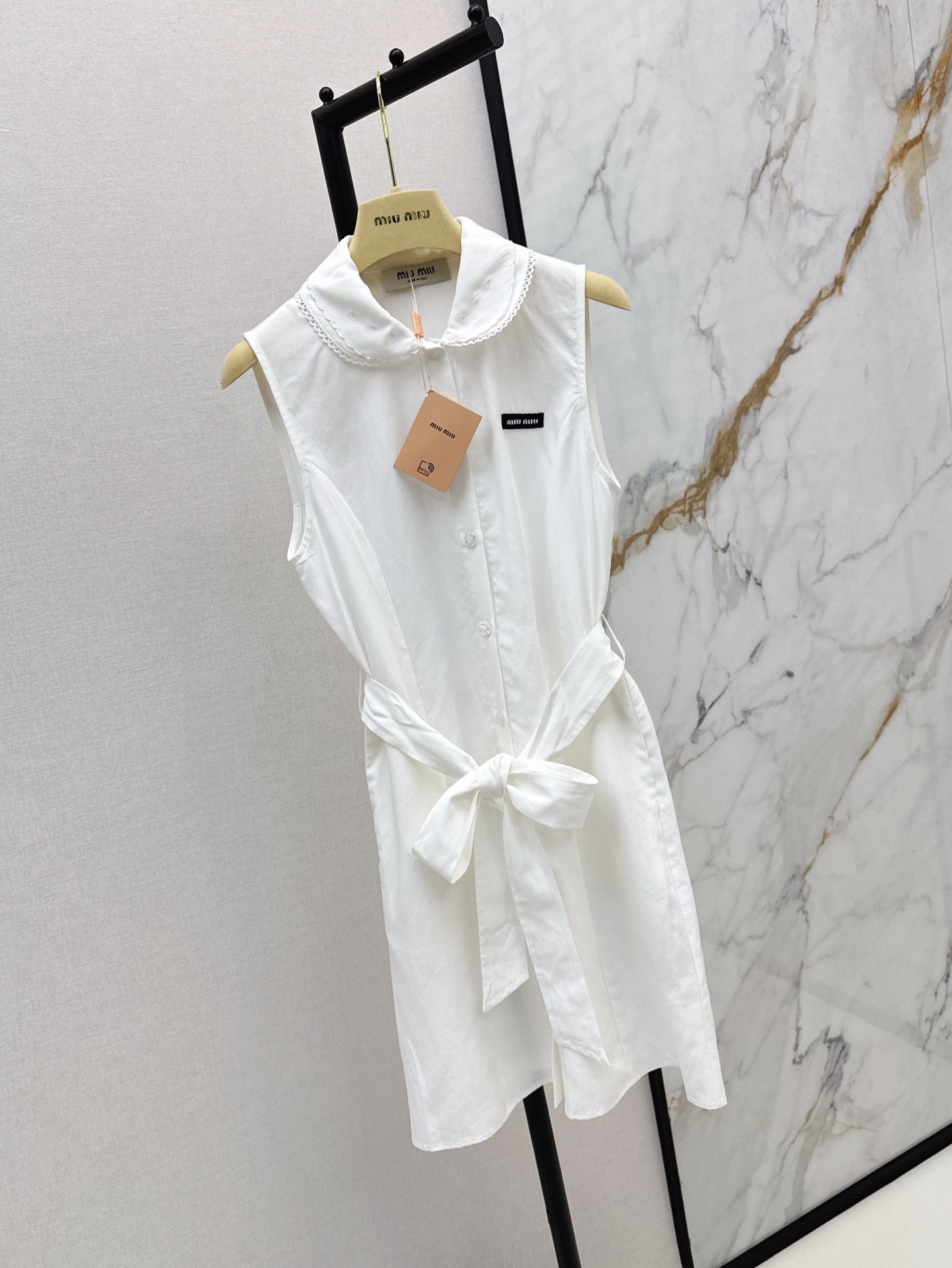 M*u 25ss embroidered poplin belted dress
