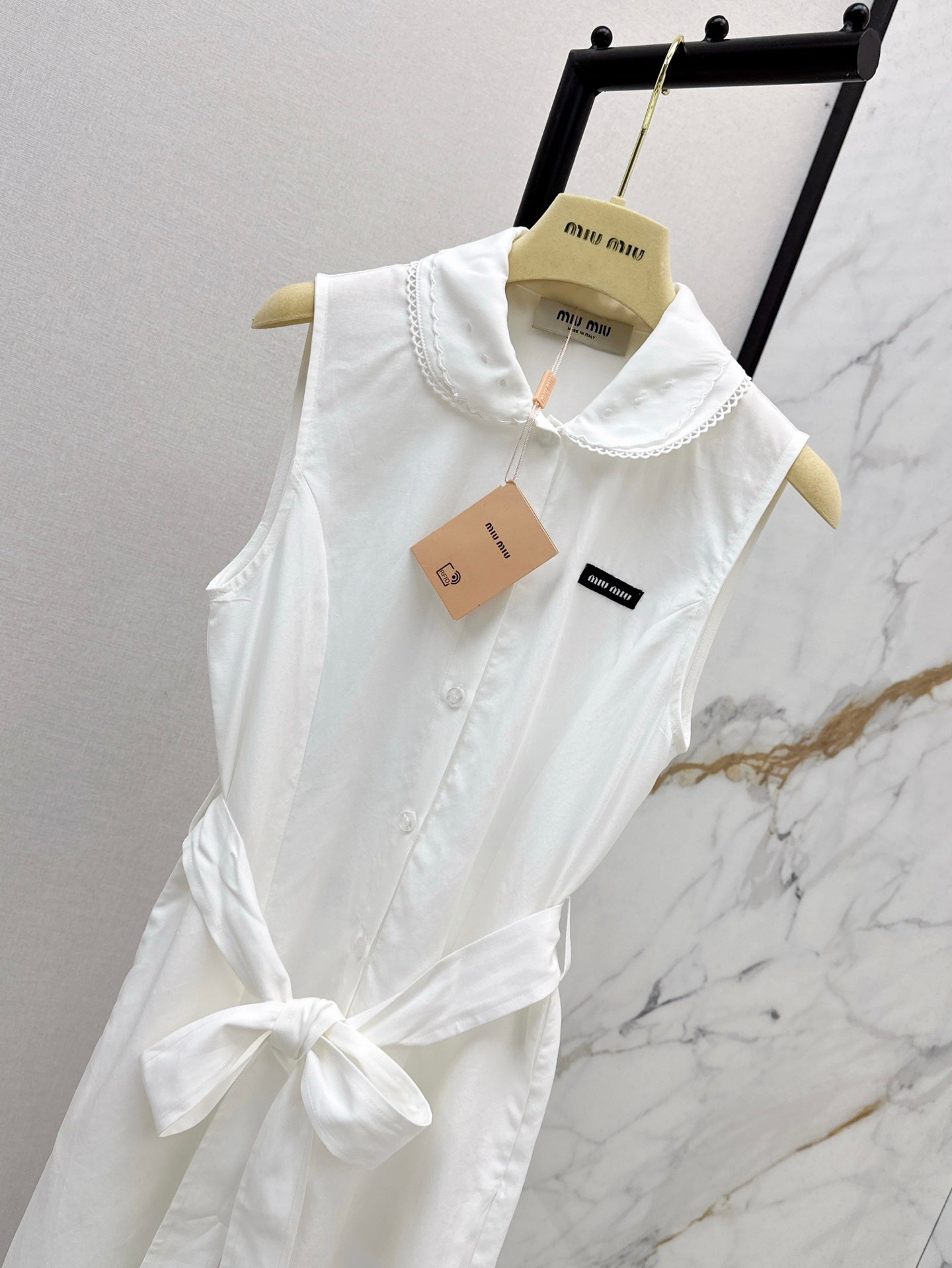 M*u 25ss embroidered poplin belted dress