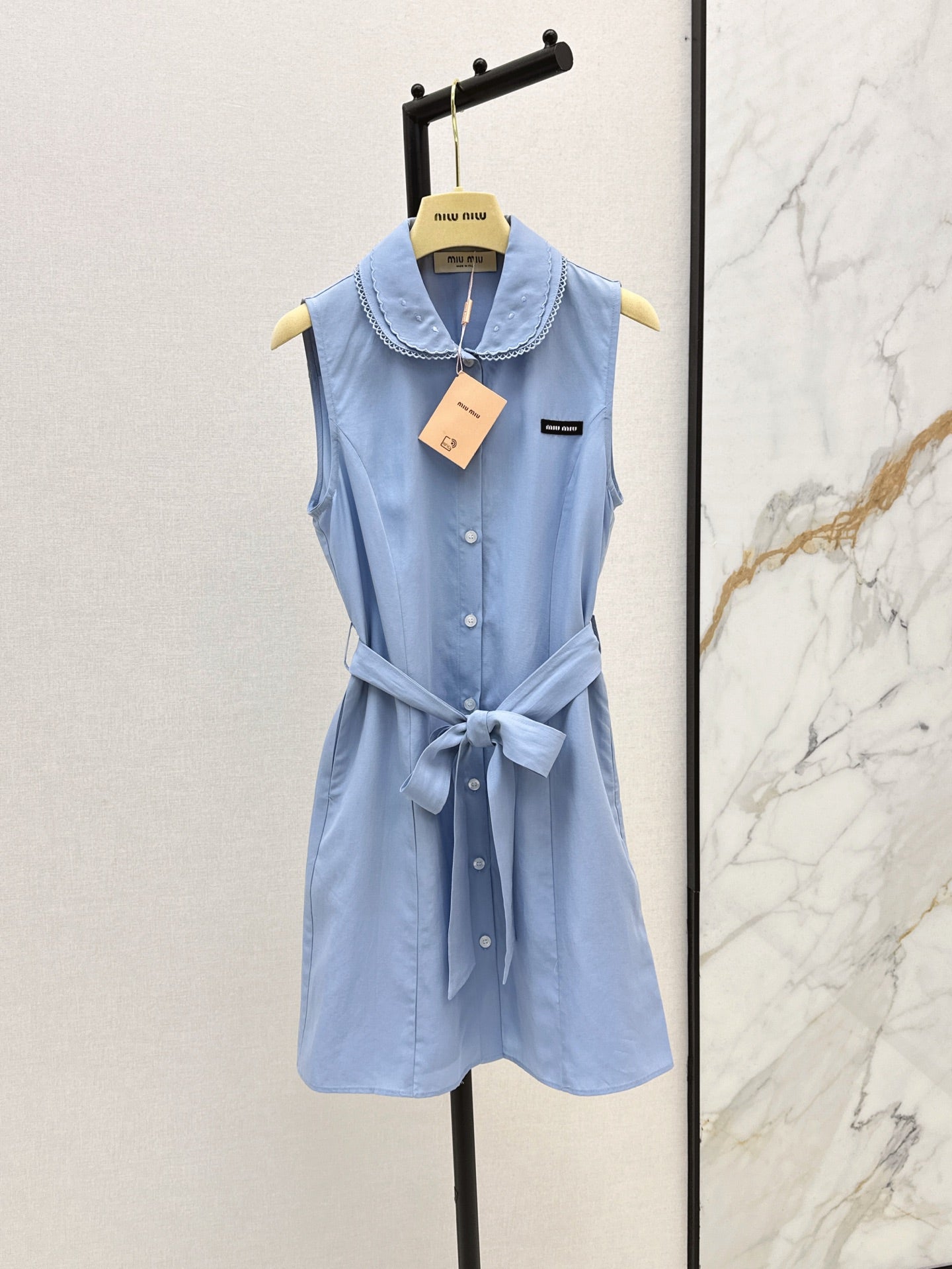 M*u 25ss embroidered poplin belted dress