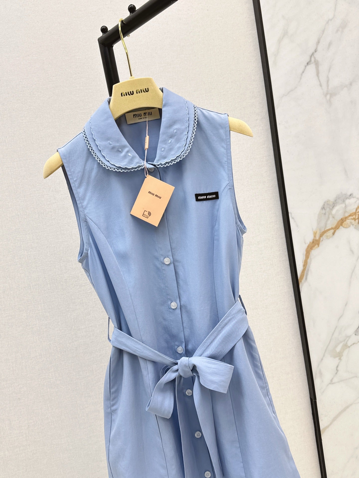 M*u 25ss embroidered poplin belted dress