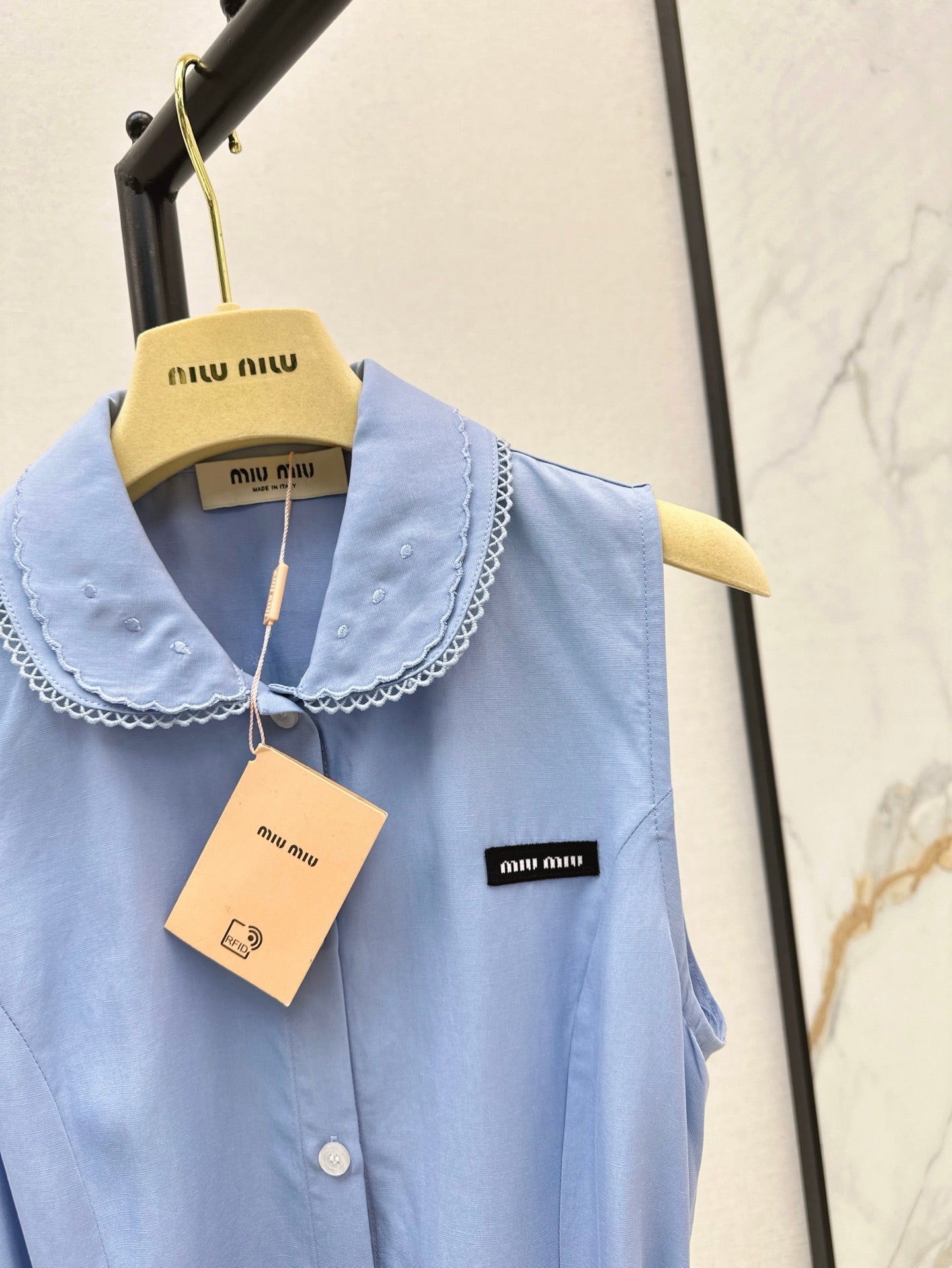 M*u 25ss embroidered poplin belted dress