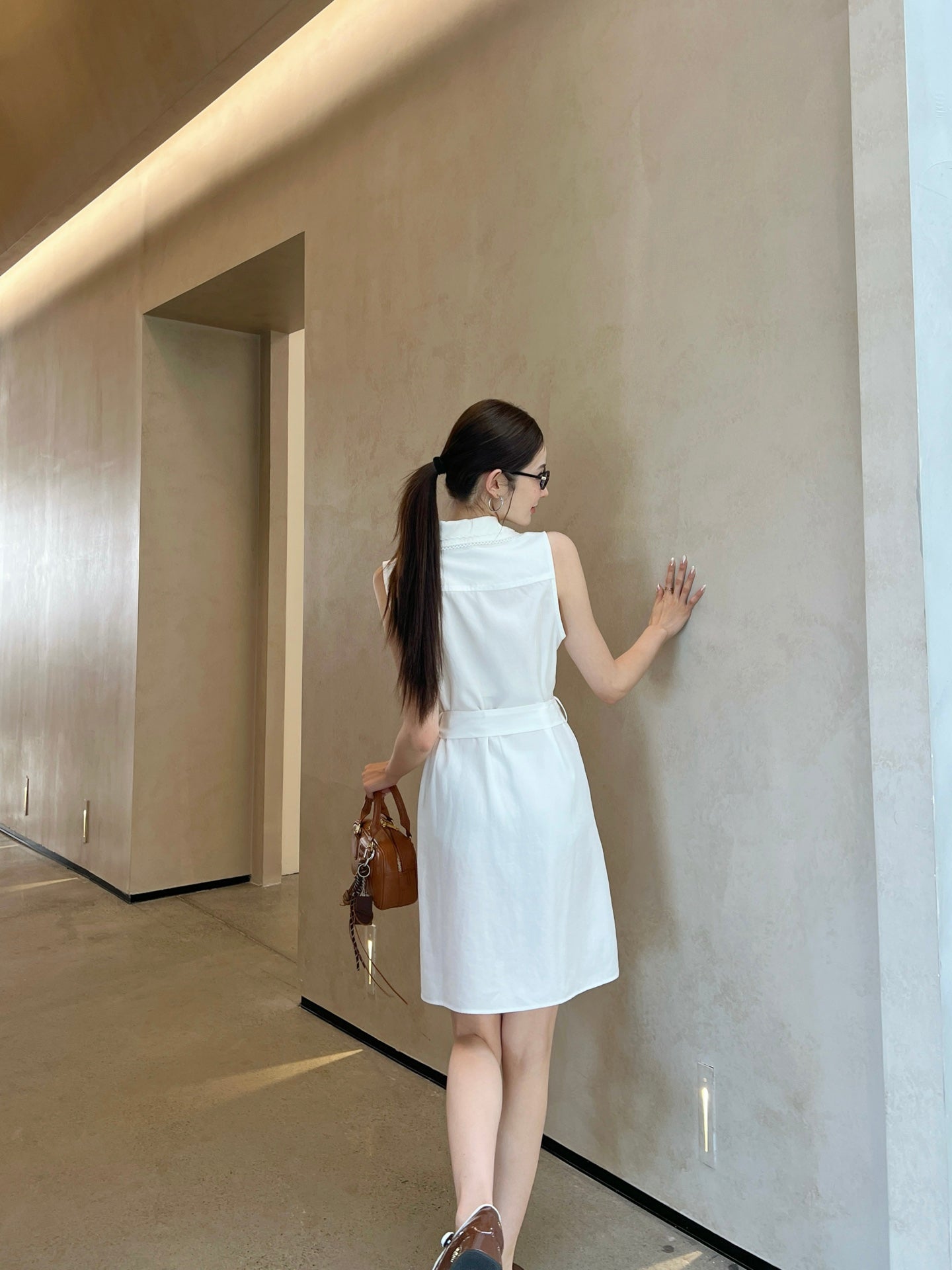 M*u 25ss embroidered poplin belted dress