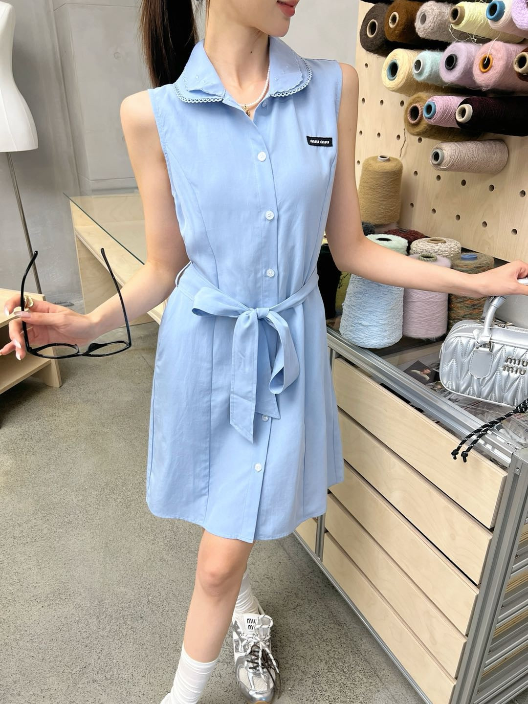 M*u 25ss embroidered poplin belted dress