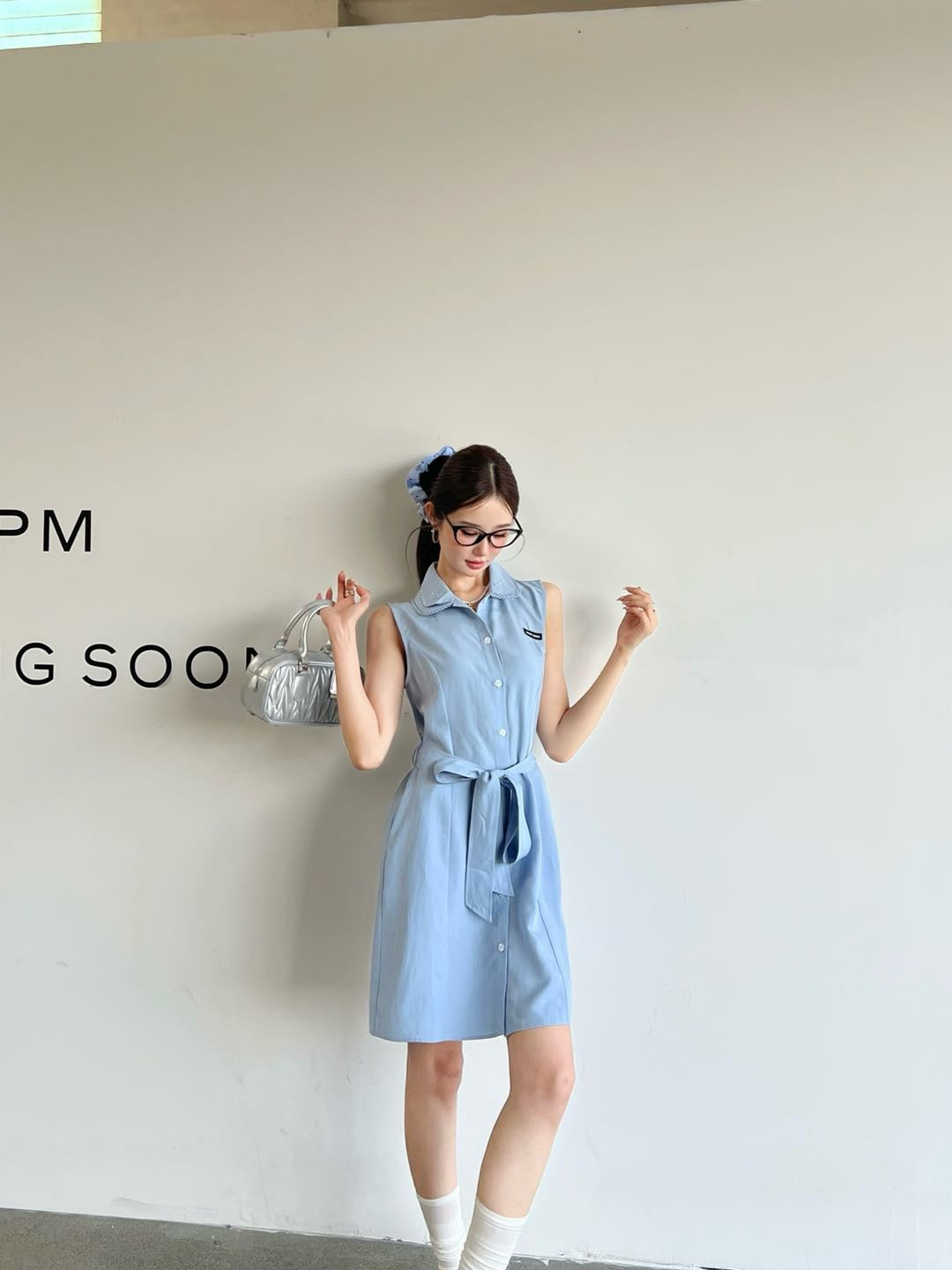 M*u 25ss embroidered poplin belted dress