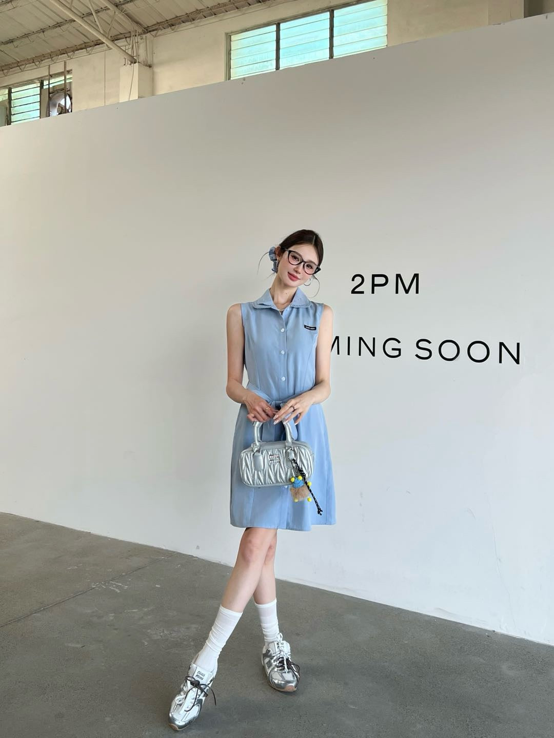 M*u 25ss embroidered poplin belted dress