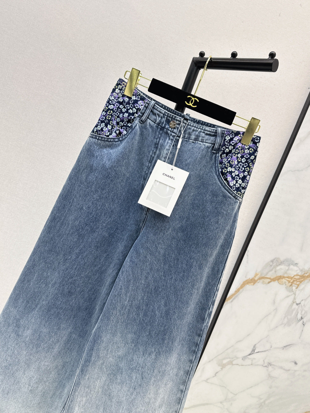 C*nel 25ss floral printed pocket flared jeans