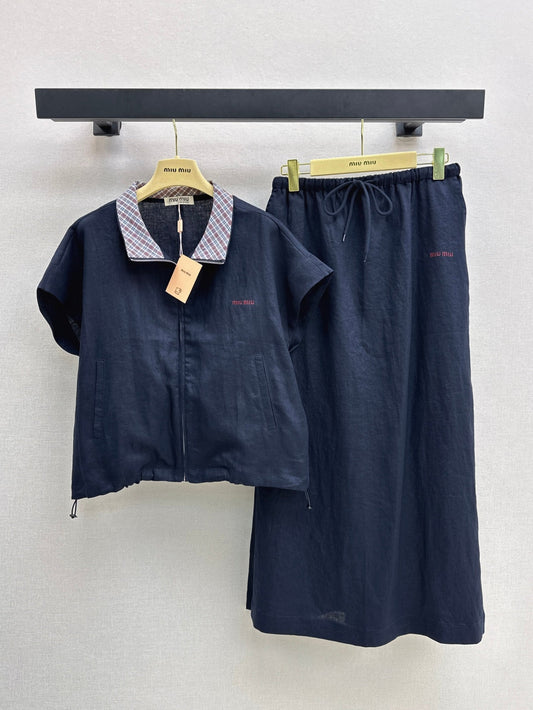 M*u 25ss zipper short-sleeve top and skirt set