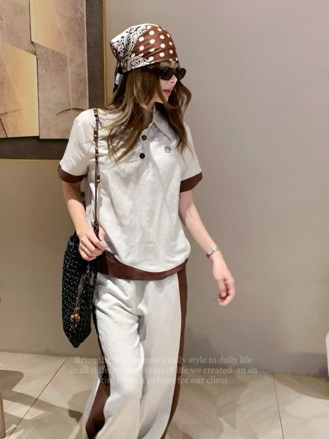 Loe* 25ss color-blocked linen suit