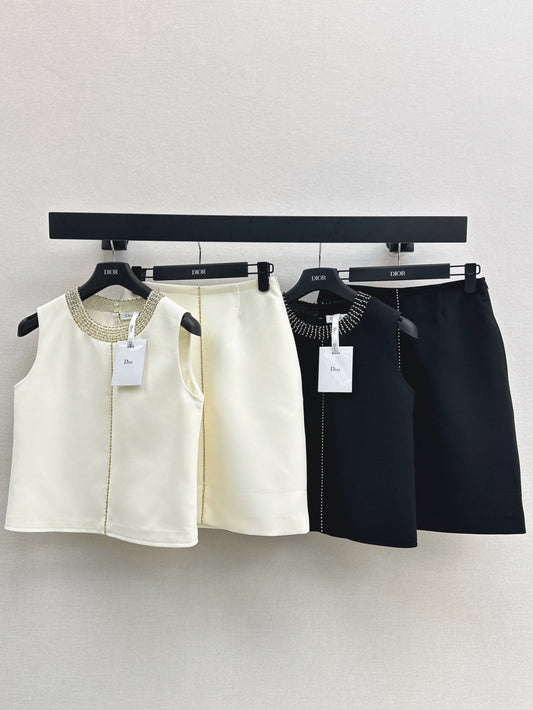 D*r 25ss pearls embroidered top and skirt set