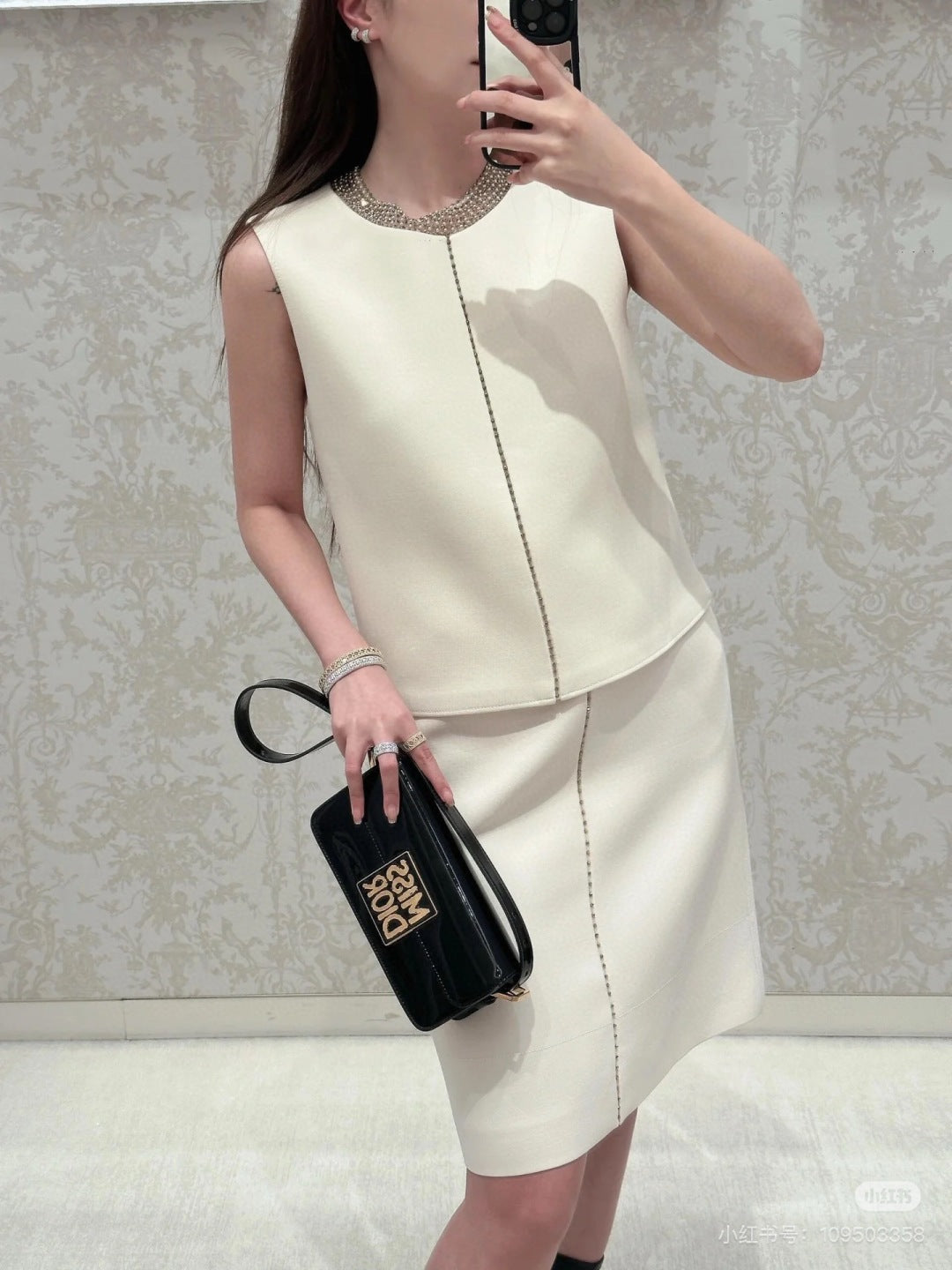 D*r 25ss pearls embroidered top and skirt set