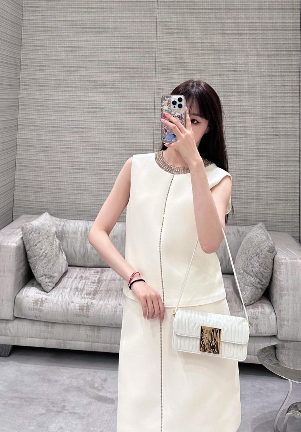 D*r 25ss pearls embroidered top and skirt set