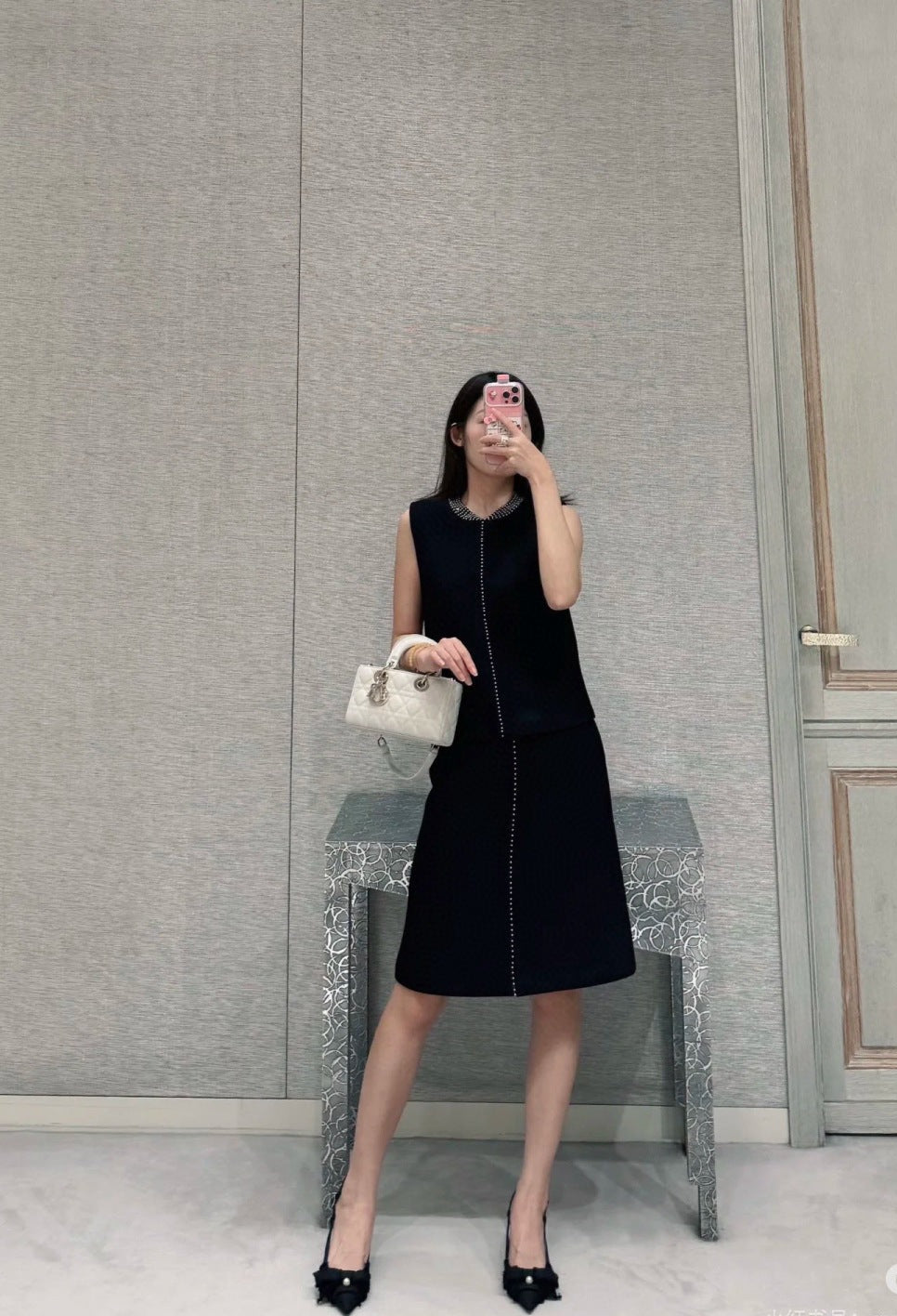 D*r 25ss pearls embroidered top and skirt set