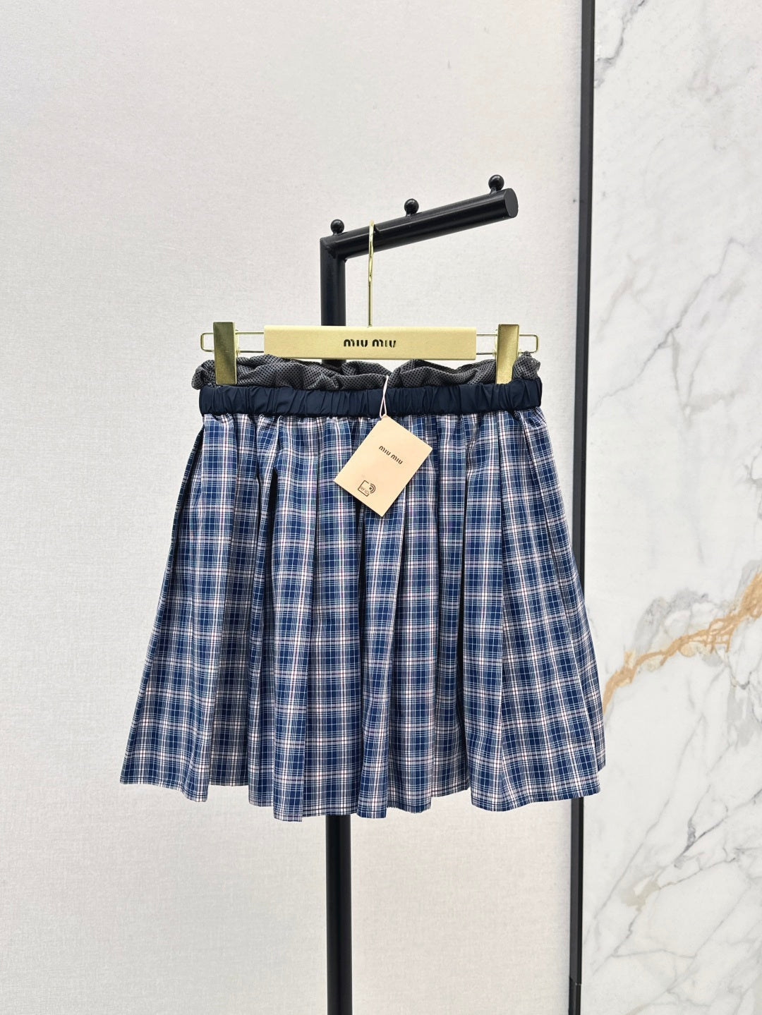 M*u 25ss check pleated miniskirt