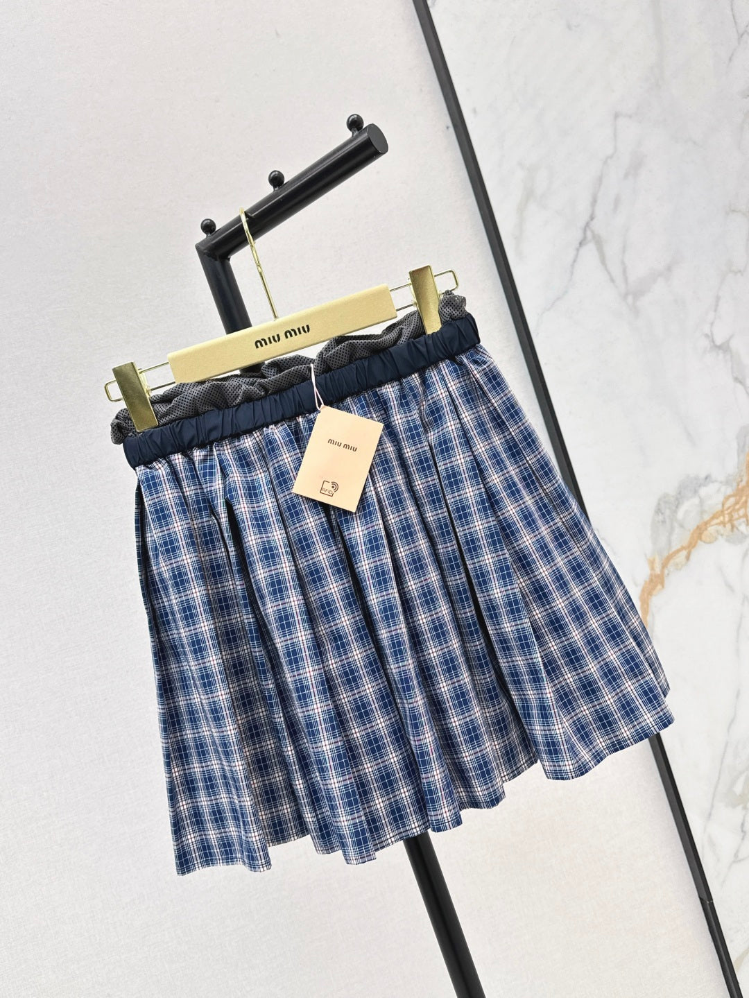 M*u 25ss check pleated miniskirt