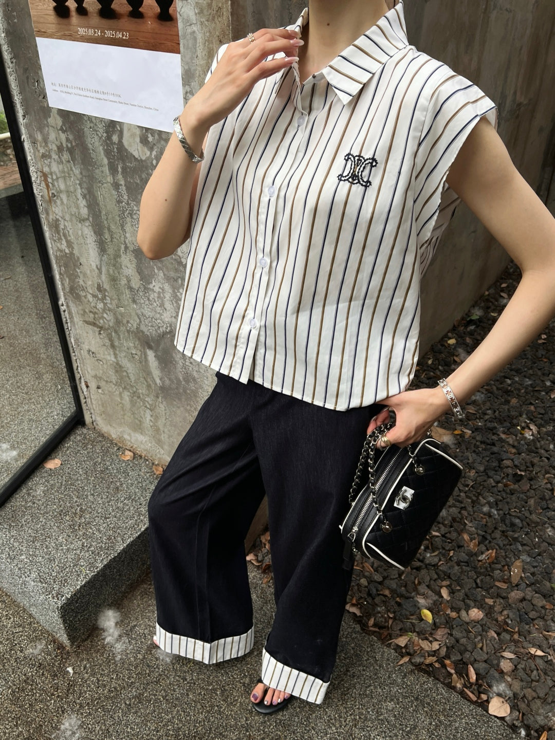 Cel* 25ss striped sleeveless shirt