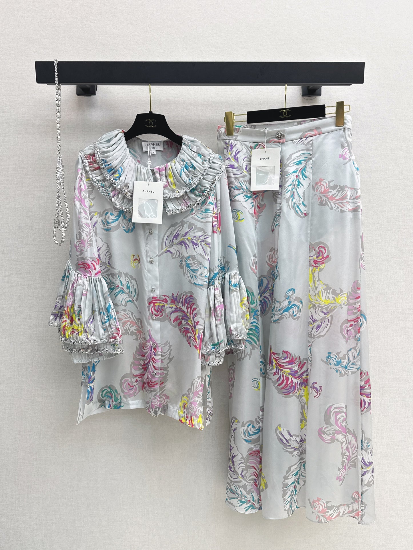 C*nel 25ss embroidered printed silk blouse