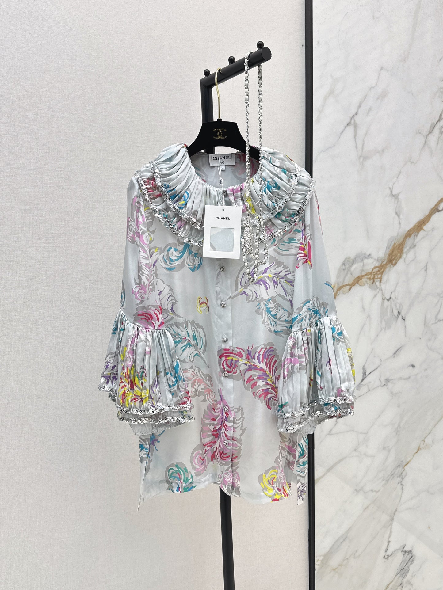 C*nel 25ss embroidered printed silk blouse
