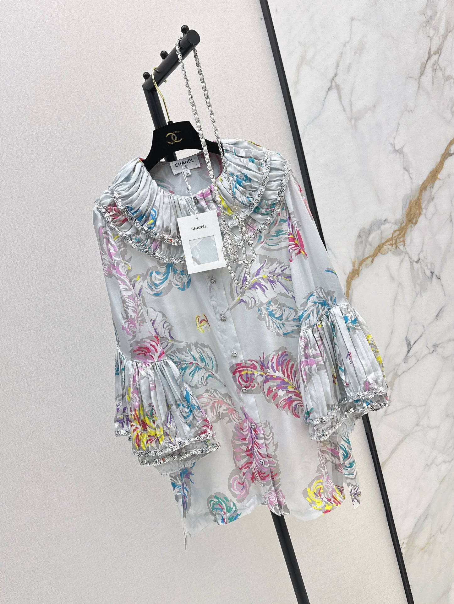 C*nel 25ss embroidered printed silk blouse