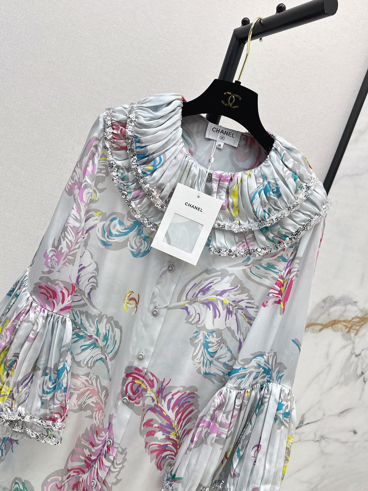 C*nel 25ss embroidered printed silk blouse