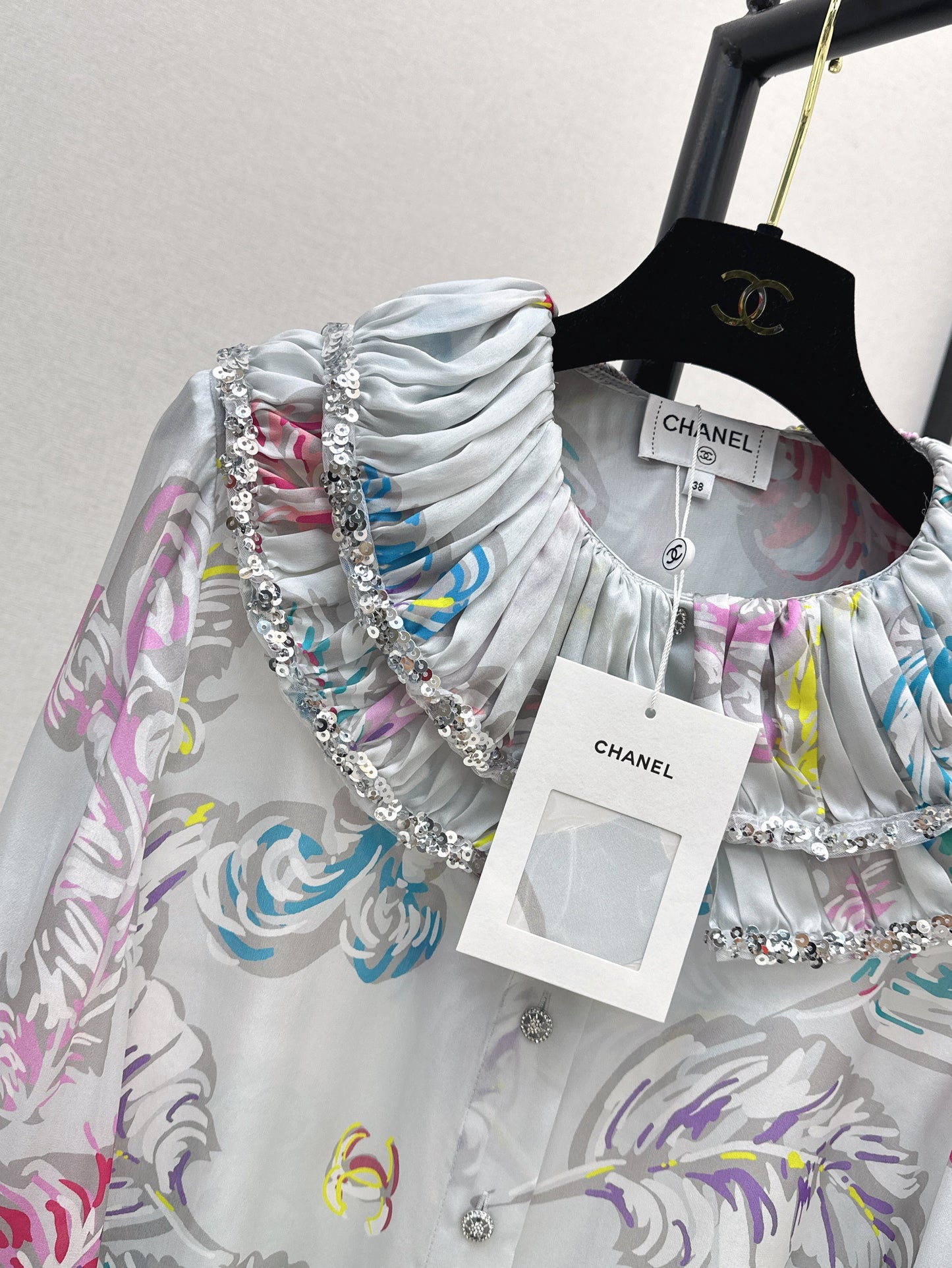 C*nel 25ss embroidered printed silk blouse
