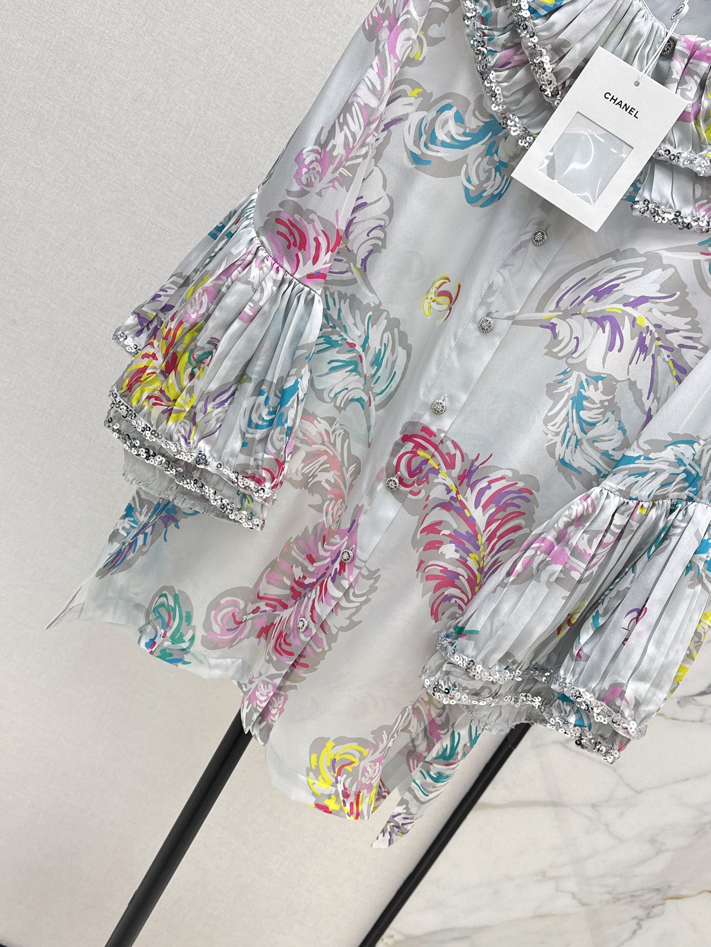 C*nel 25ss embroidered printed silk blouse