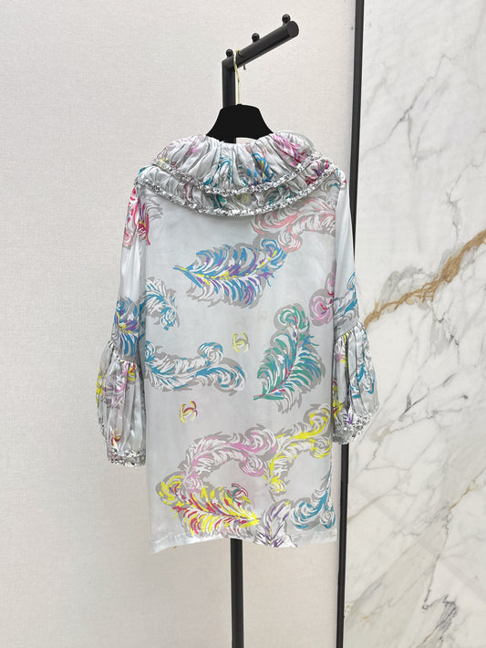 C*nel 25ss embroidered printed silk blouse