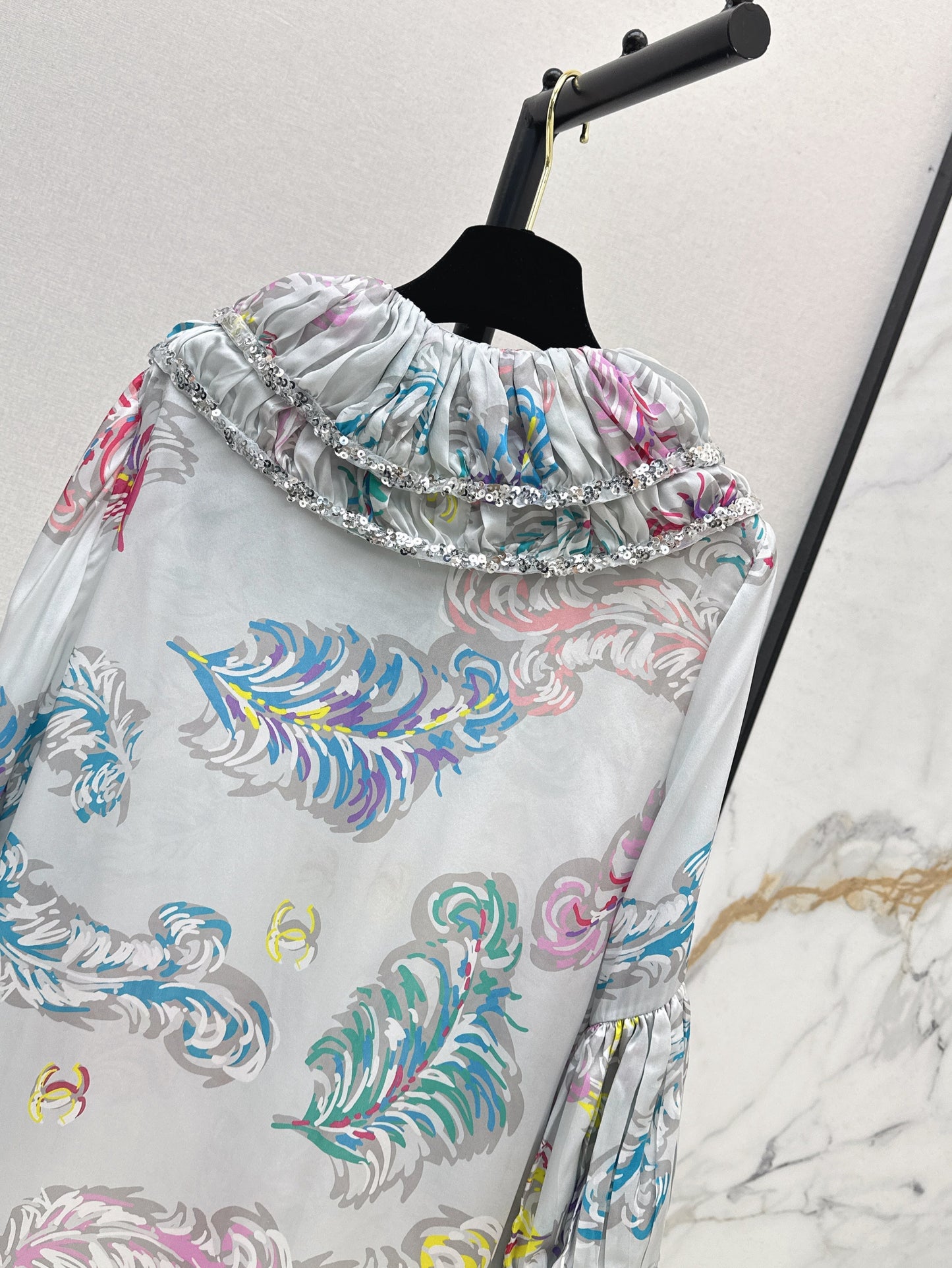 C*nel 25ss embroidered printed silk blouse