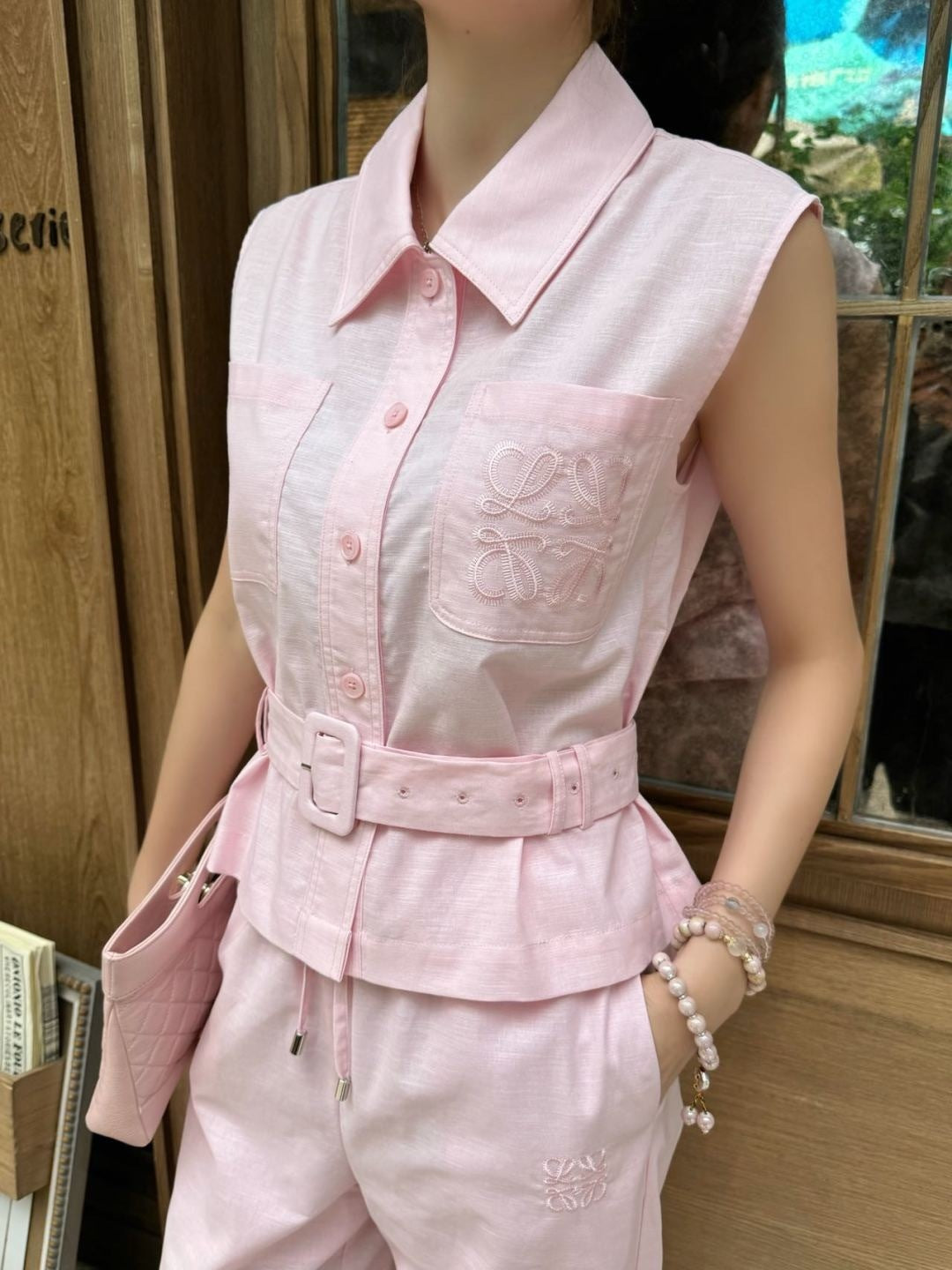 Loe* 25ss embroidered vest and pants set