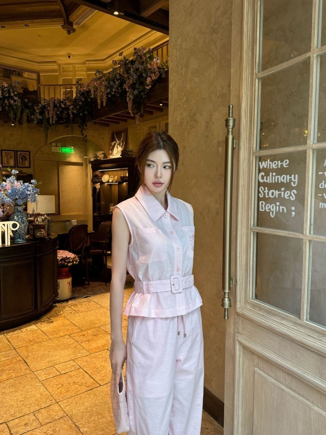 Loe* 25ss embroidered vest and pants set