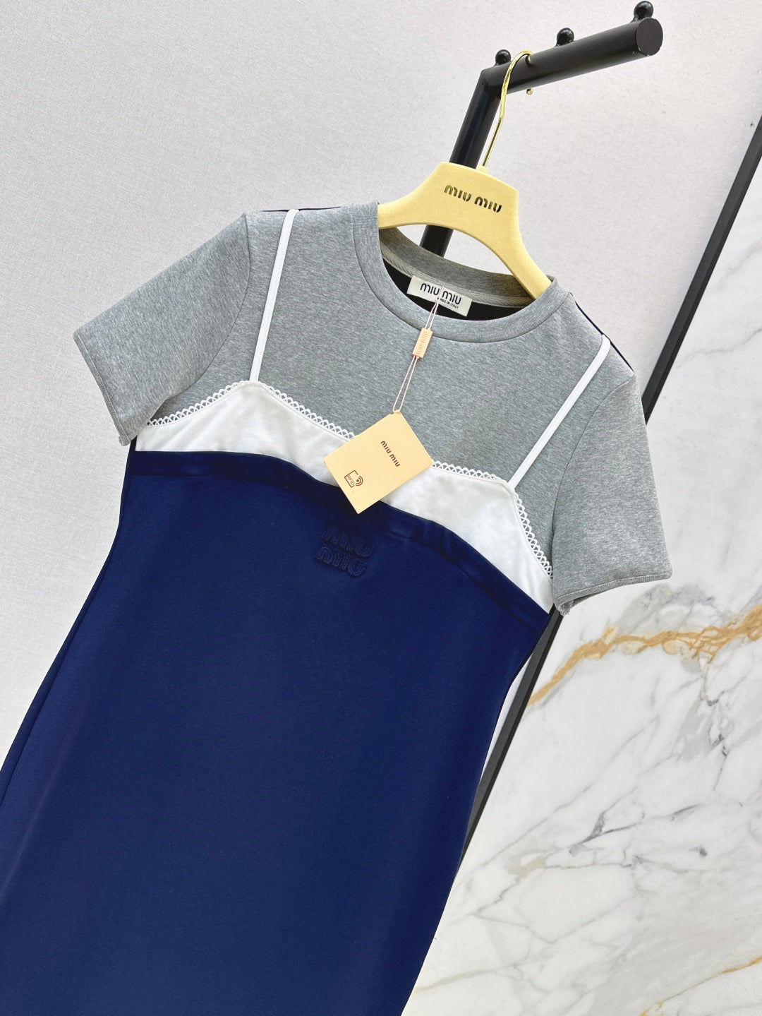 M*u 25ss fake two-pieces set tee dress