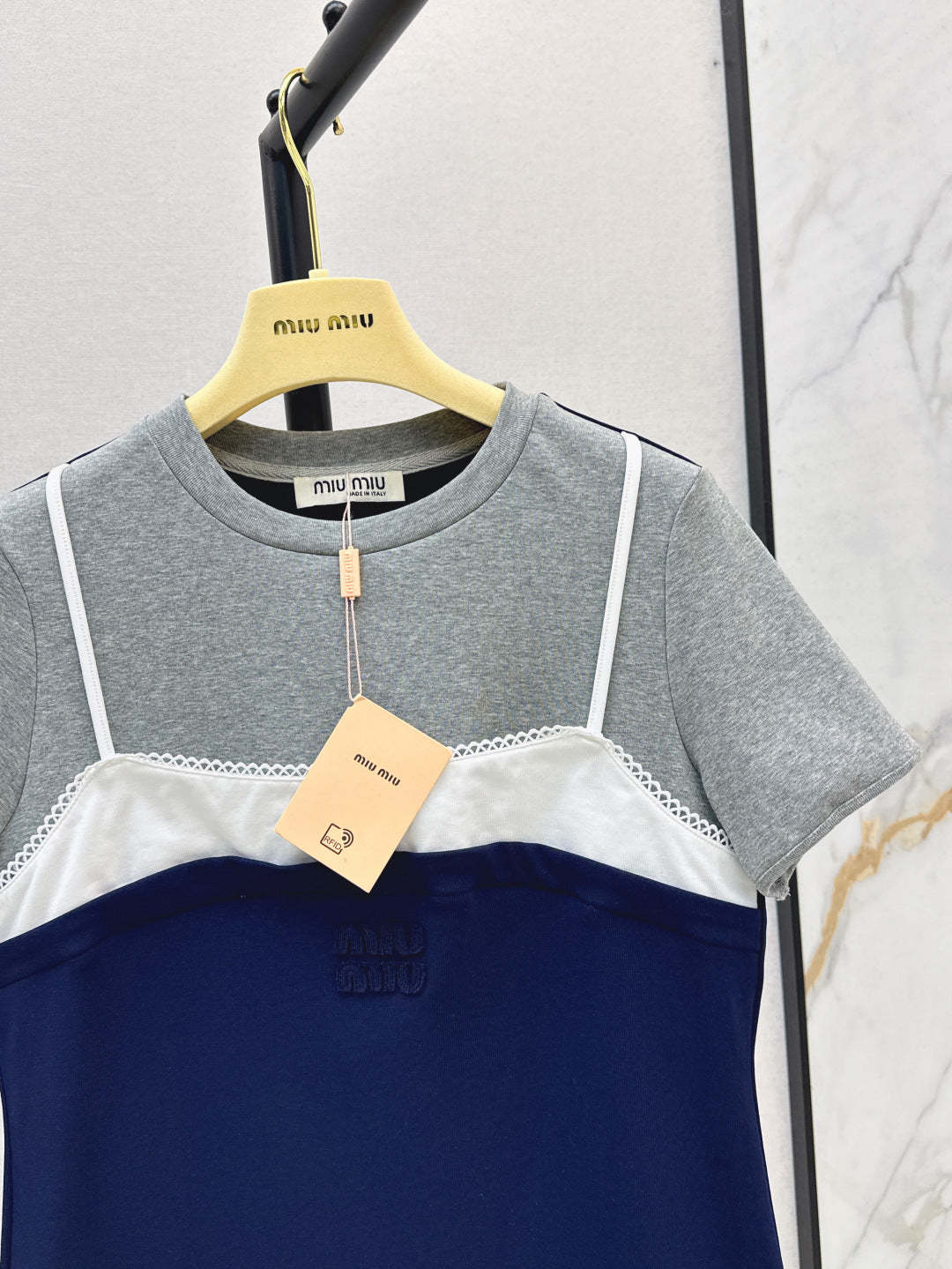 M*u 25ss fake two-pieces set tee dress