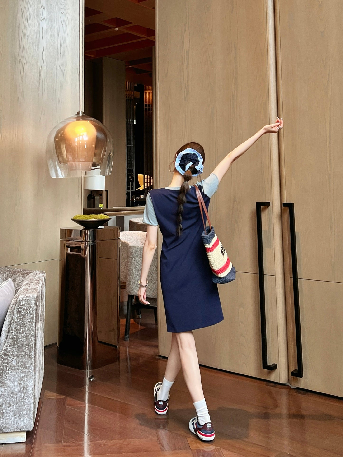 M*u 25ss fake two-pieces set tee dress