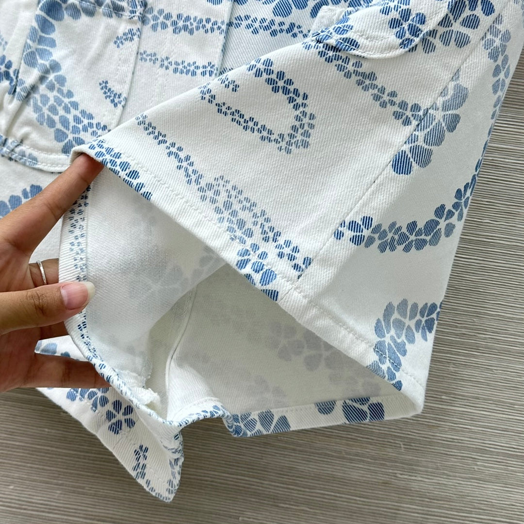 C*nel 25ss pearl chain printed denim shorts