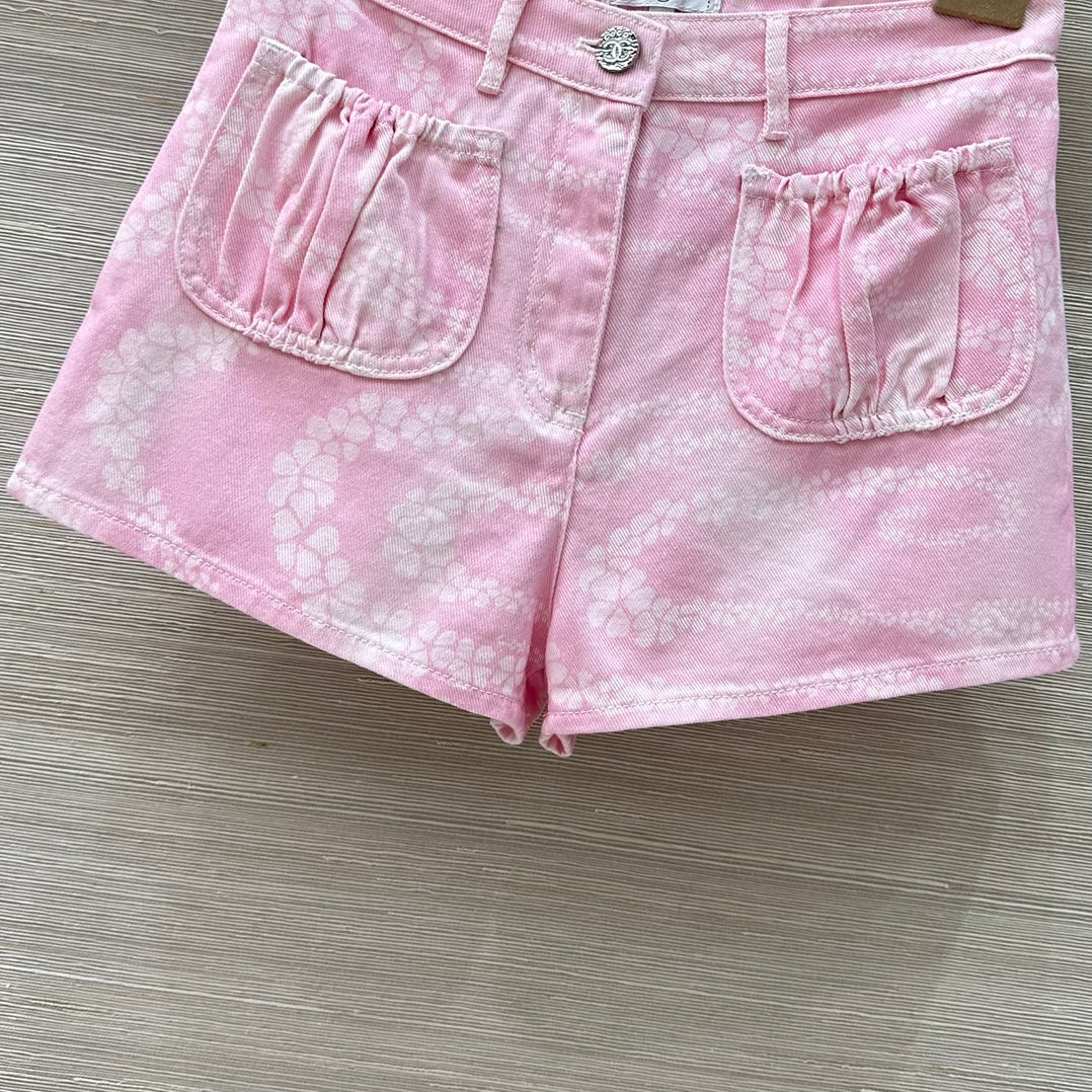 C*nel 25ss pearl chain printed denim shorts