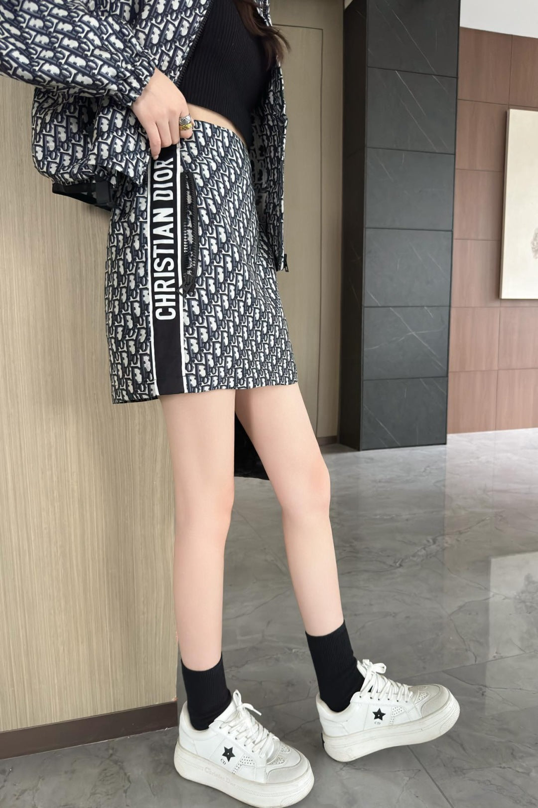 D*r 25ss oblique jacquard miniskirt