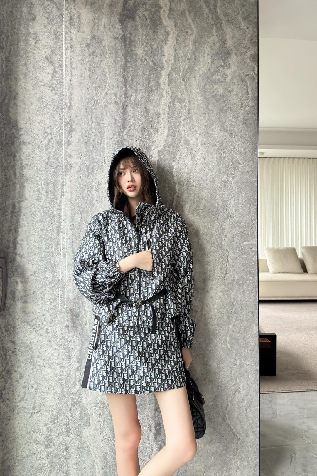 D*r 25ss oblique jacquard miniskirt