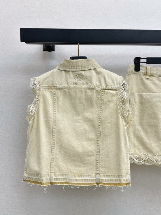 Loui* 25ss lace trim denim suit