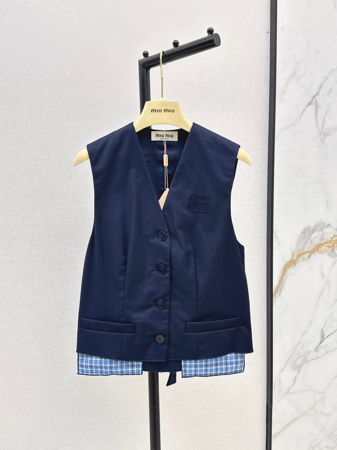 M*u 25ss color-blocked pleated miniskirt