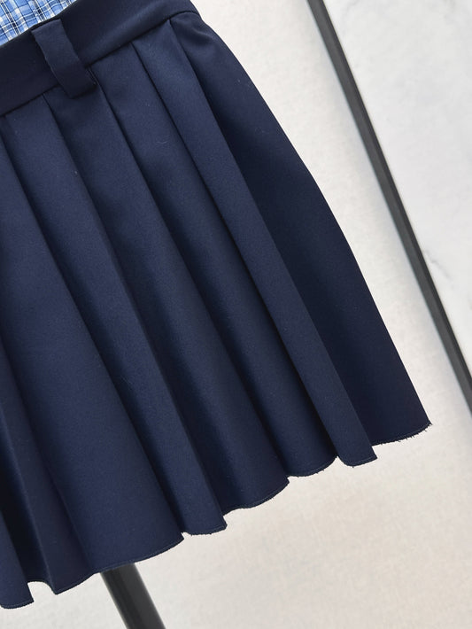 M*u 25ss color-blocked pleated miniskirt