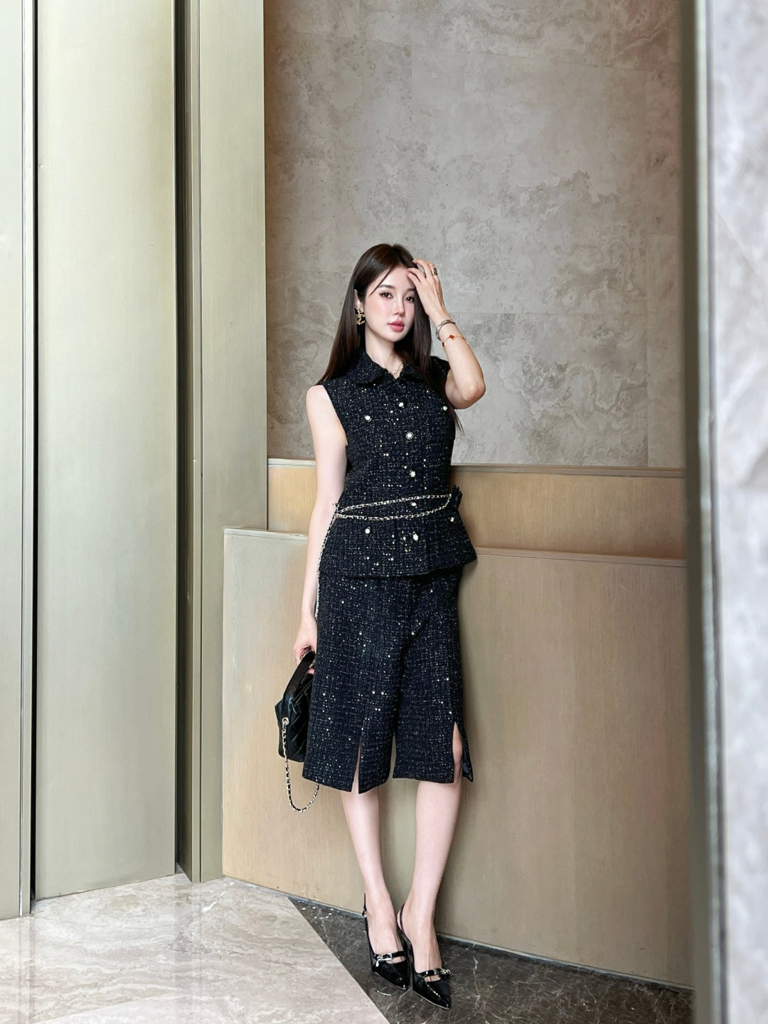 C*nel 25ss glitter tweed suit