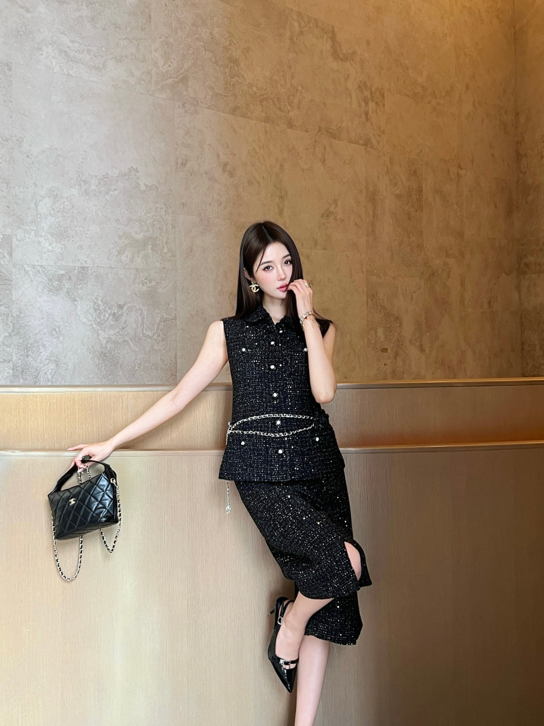 C*nel 25ss glitter tweed suit