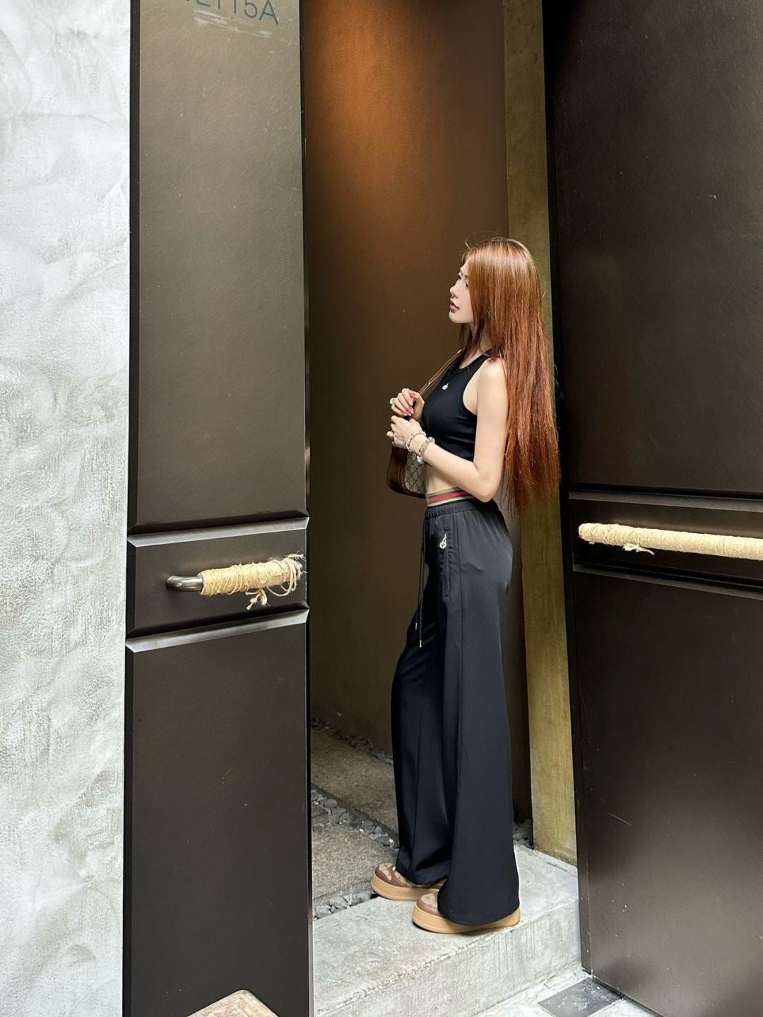 Gu* 25ss drawstring pants with web