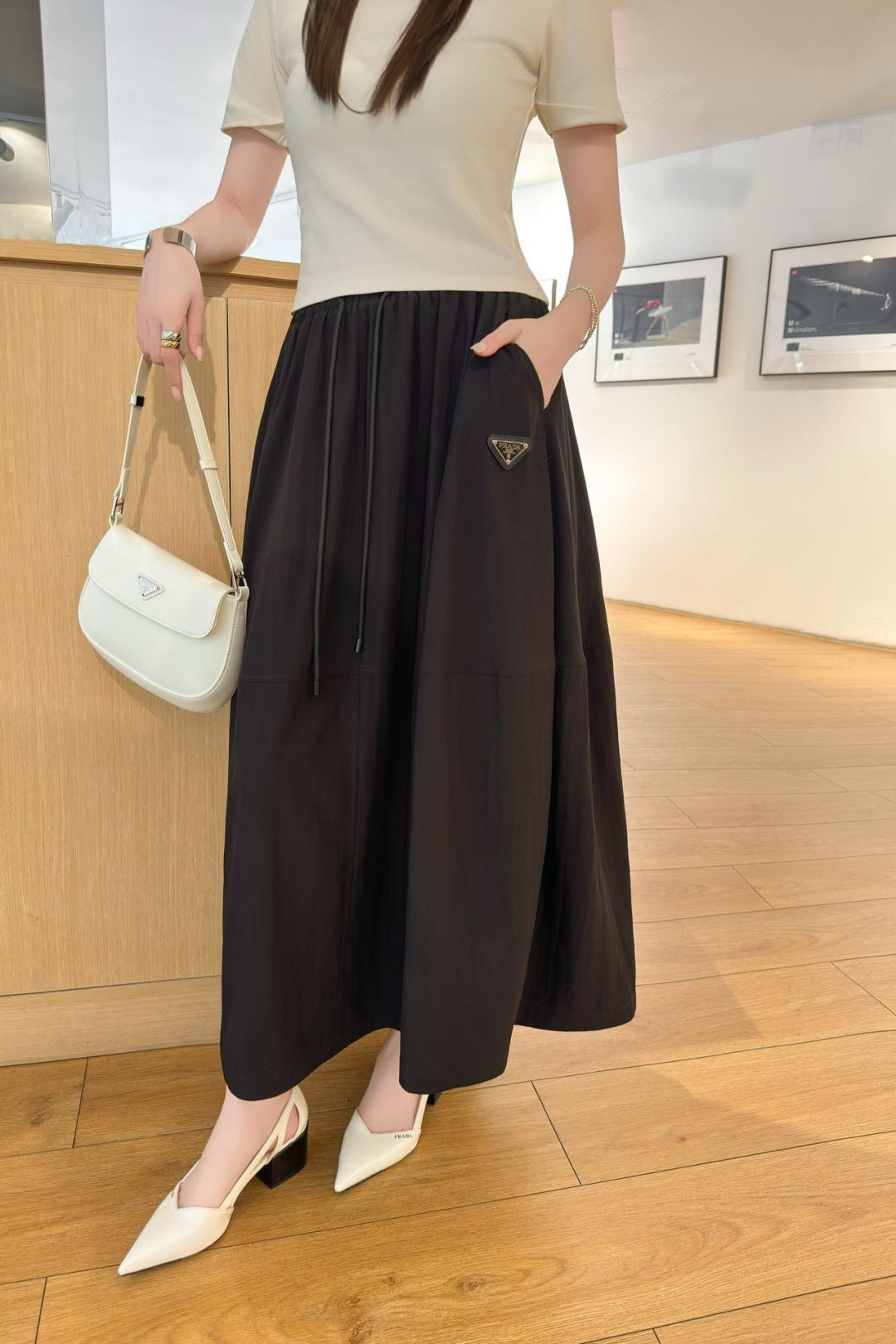 Pra* 25ss drawstring flared skirts